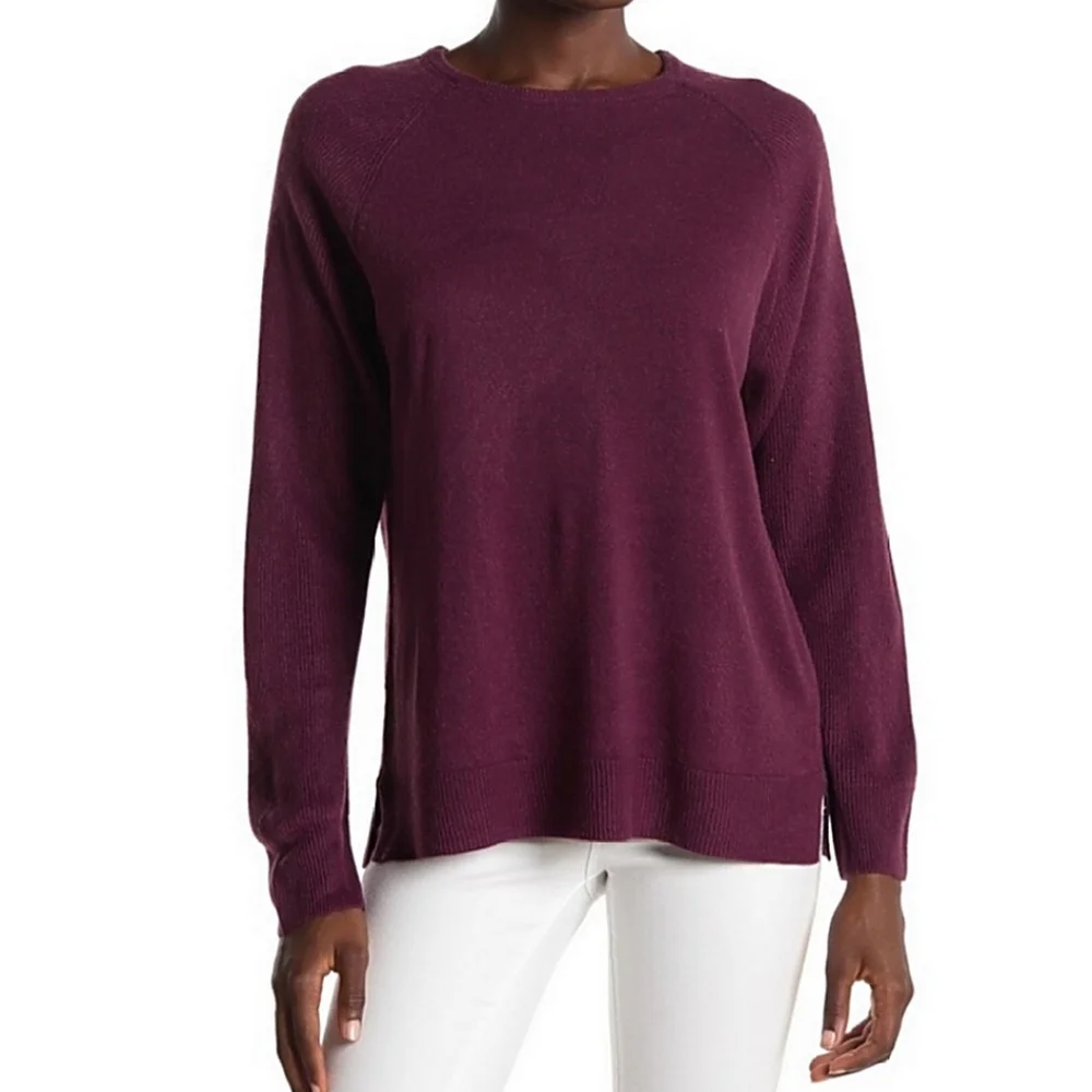 SWEET ROMEO Eggplant Ribbed Raglan Sleeve Pullover Knit Sweater Womens Large L - Picture 2 of 4